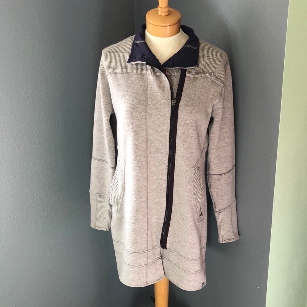 Title Nine Swacket tunic jacket wool blend fleece full zip heather cream Medium